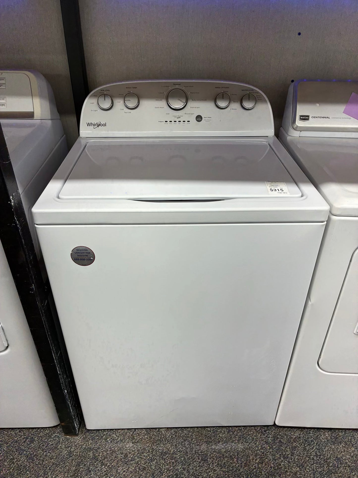 Whirlpool top load washer  large capacity side x side 27”