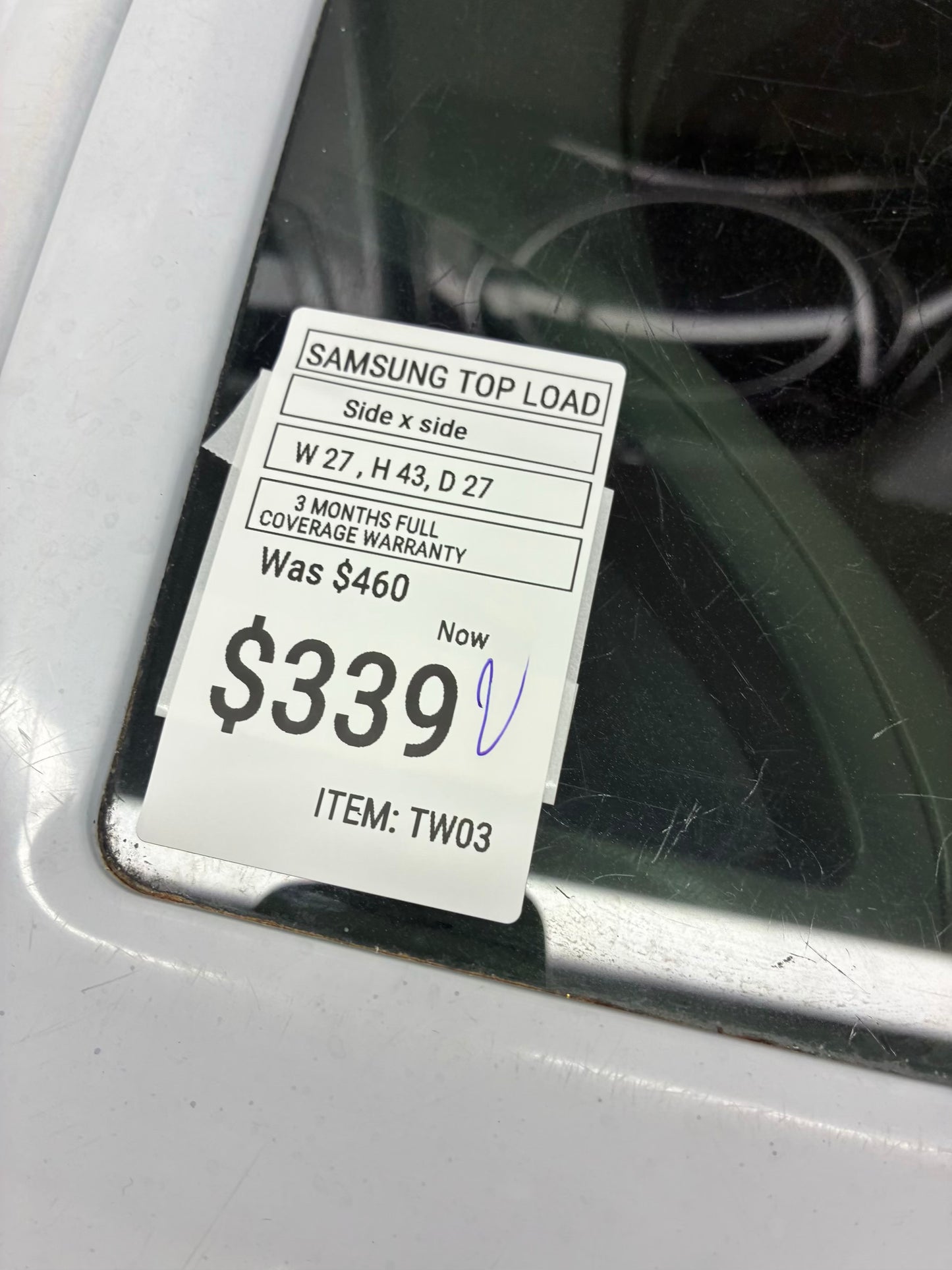 Samsung top load large capacity white 27”