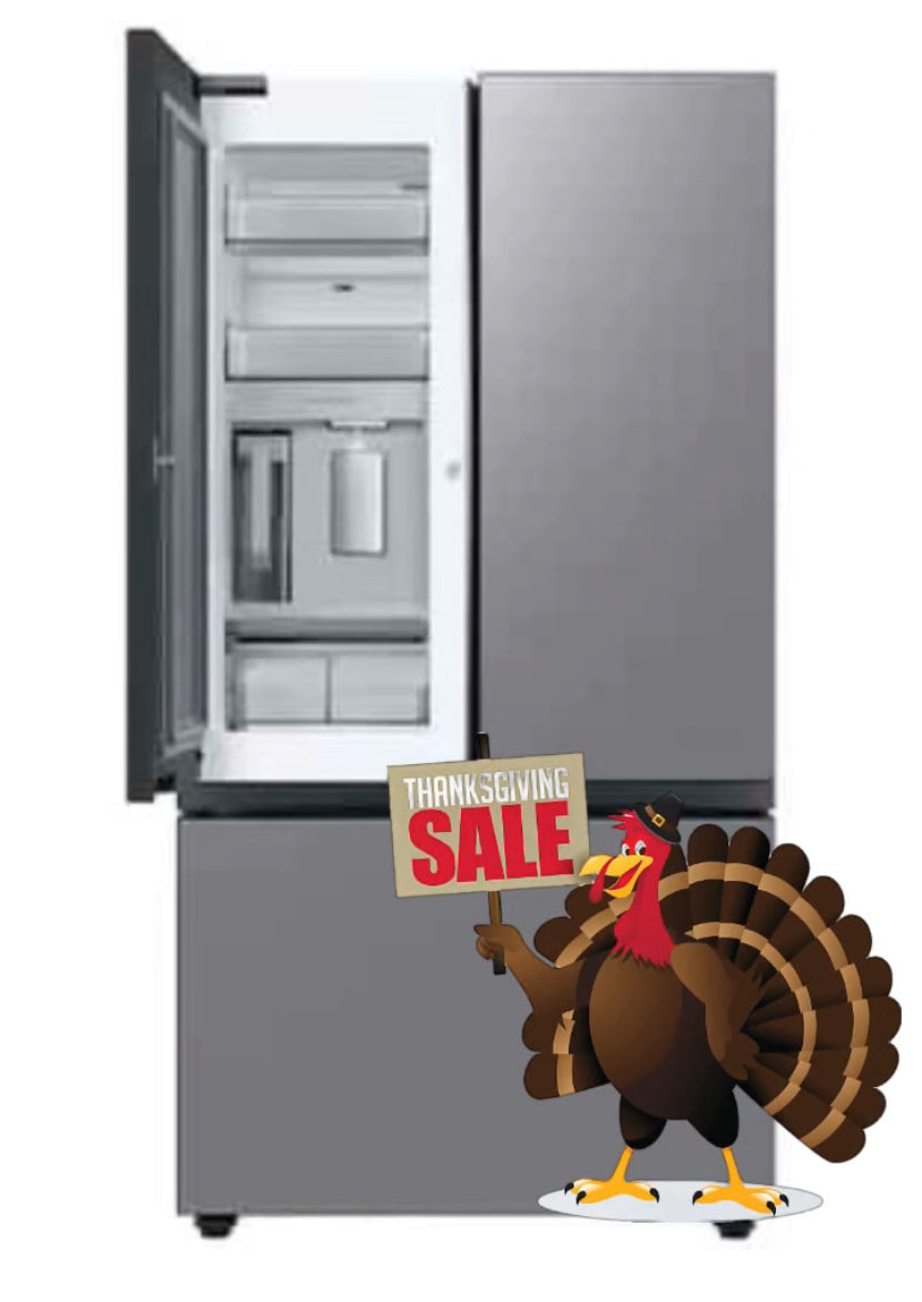 Item : #RF1076 Samsung Bespoke Open Box 30 cu. ft. 3-Door French Door Smart Refrigerator with Beverage Center in Stainless Steel, Standard 36” Depth RF789 - ST2