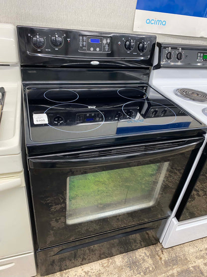 Item: #ER29U  whirlpool electric 220v range 4 burner  black  30 in