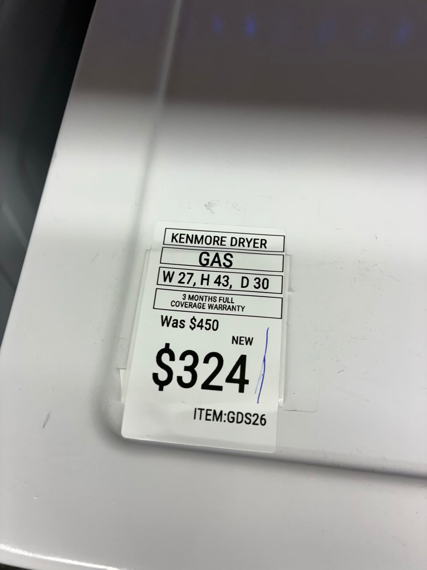 Kenmore gas dryer 27” large capacity white