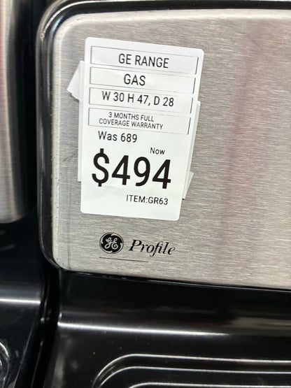 GE range 5 burner stainless steel 30”