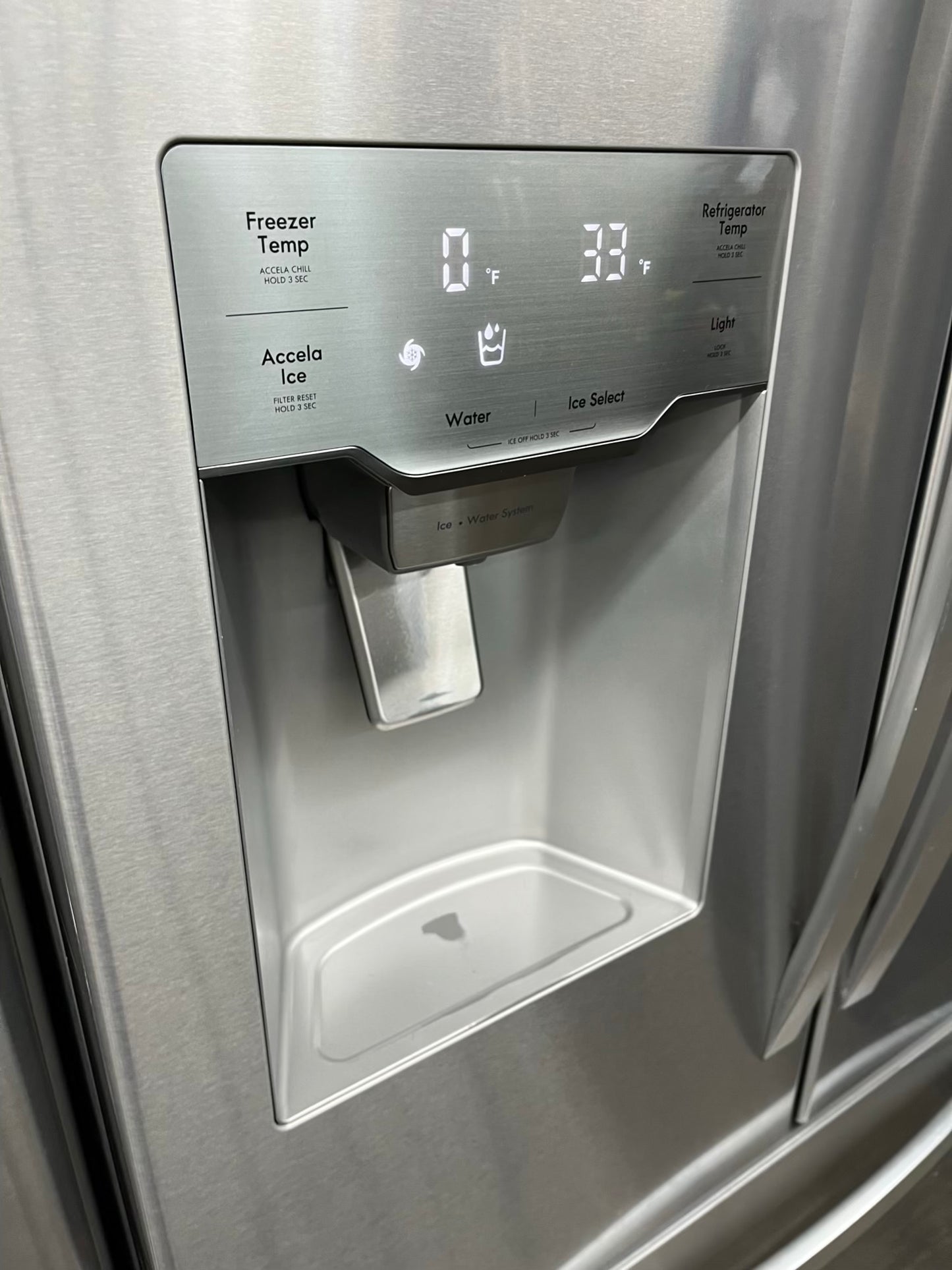 ^ Item: #RF94S kenmore french door refrigerator stainless steel w/water ice dispenser 36 in
