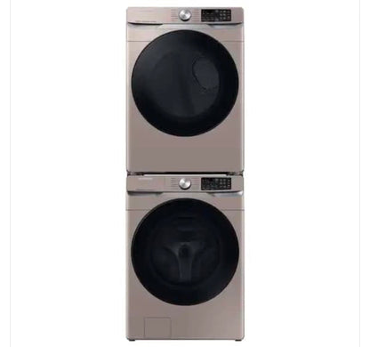 ★ Samsung Open Box 4.5 cu. ft. Smart High-Efficiency Front Load Washer with Super Speed  & 7.5 cu. ft. Smart Stackable Vented GAS Dryer with Steam Sanitize+ in champagne 27 in WD739