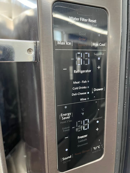 ^ Item: #RF94B Kitchen-Aid french door refrigerator counter deth slate stainless steel w/ ice maker 36” in