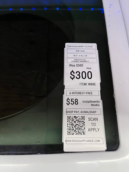 ^ Samsung washer and dryer gas Side x Side large capacity stainless steel drum 27” items : #W88E , #GD94S