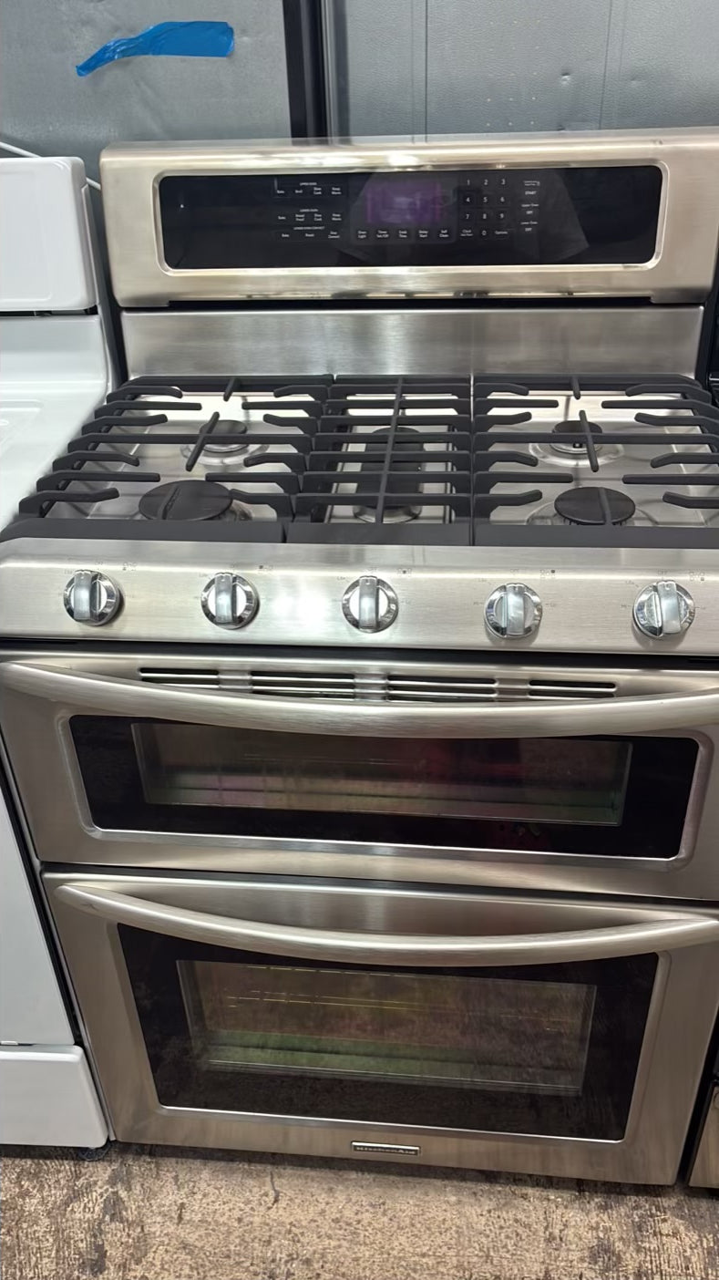 Kitchen Aid Gas Range Stainless Steel 5 Burners 30” double oven
