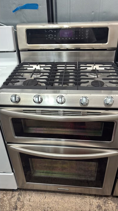 Kitchen Aid Gas Range Stainless Steel 5 Burners 30” double oven