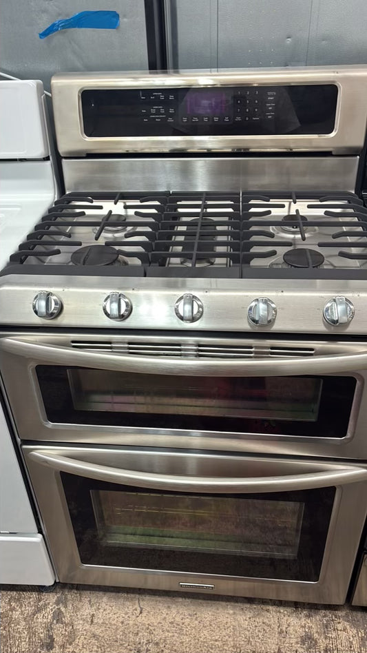 Kitchen Aid Gas Range Stainless Steel 5 Burners 30” double oven