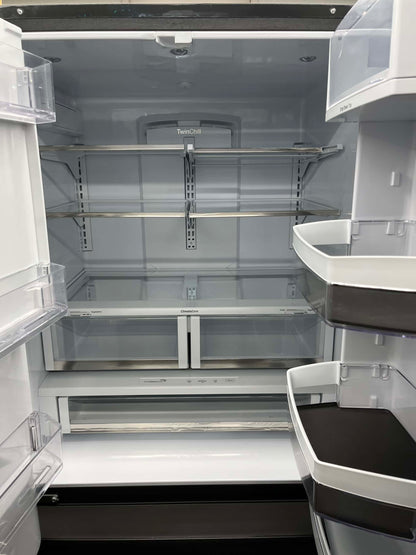 - Item: #RF84A  GE Cafe french door  refrigerator slate stainless steel w/water ice dispenser 36 in
