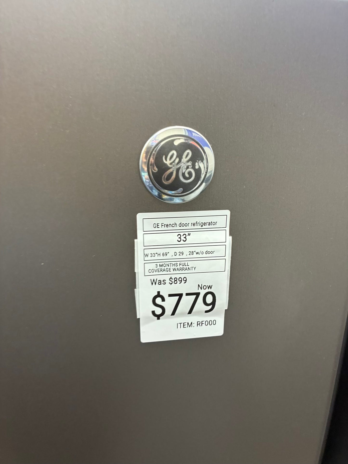 GE French door refrigerator stainless steel 33” ice maker water dispenser