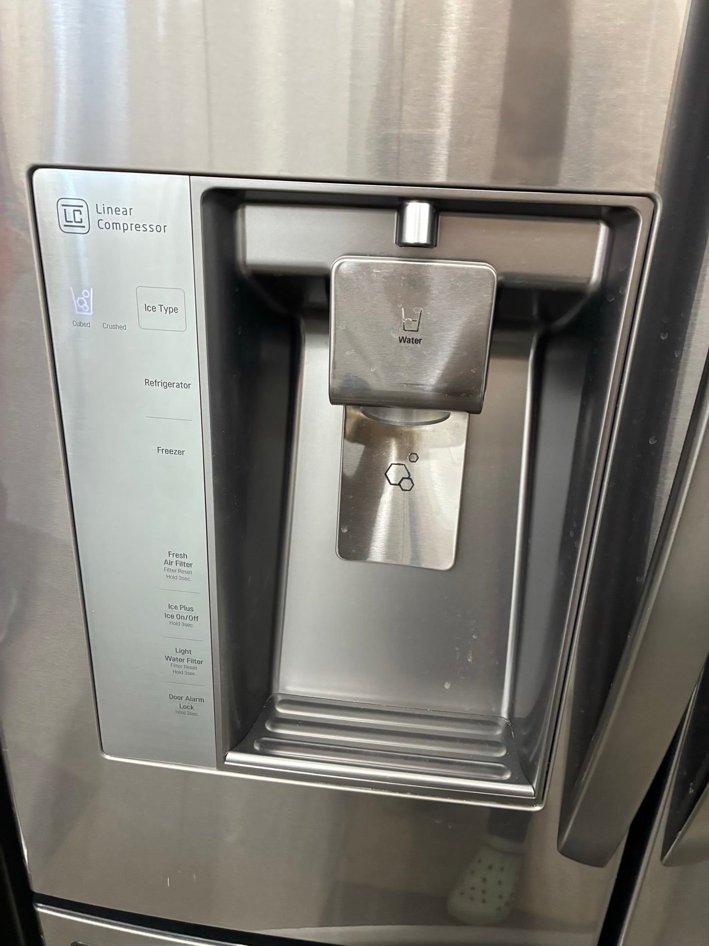 LG French door refrigerator stainless steel 36” ice maker water dispenser counter depth