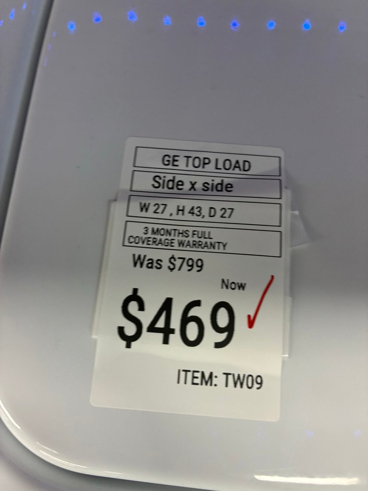 GE top load large capacity white 27”  BRAND NEW