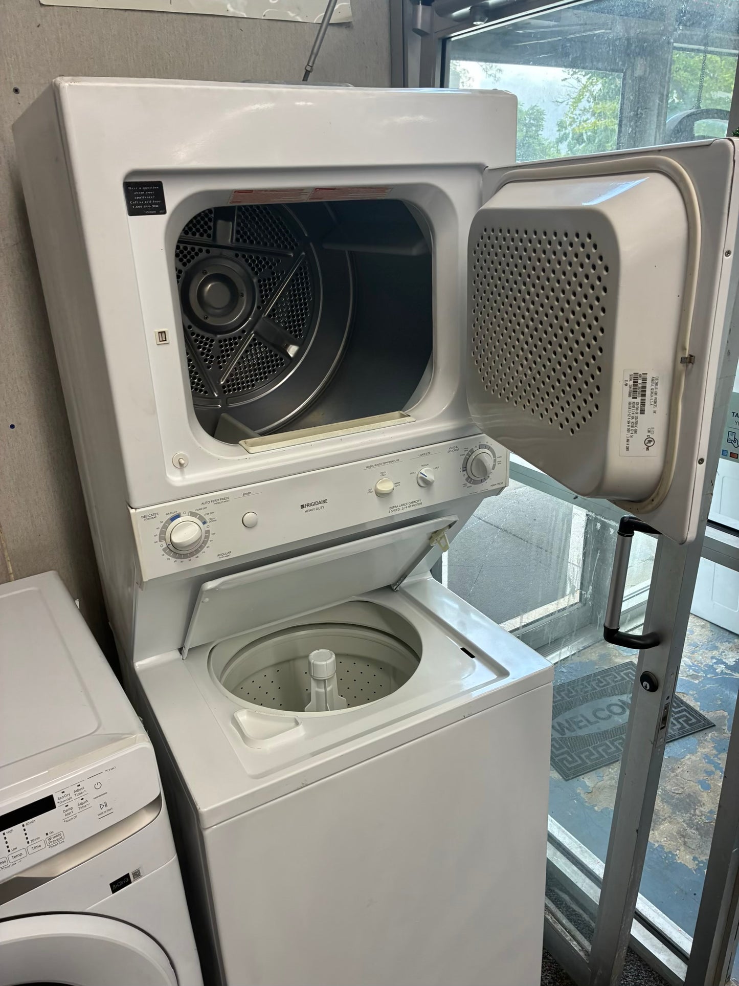 Frigidaire laundry center  washer and dryer set gas stackable 27”