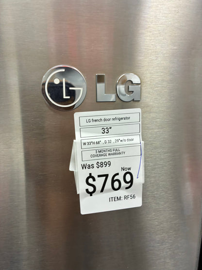 LG French door refrigerator stale stainless steel 33” ice maker water dispenser