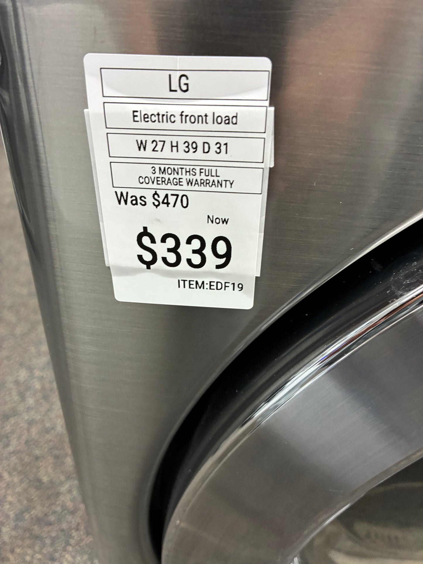 LG Electric Dryer 27”  slate front load