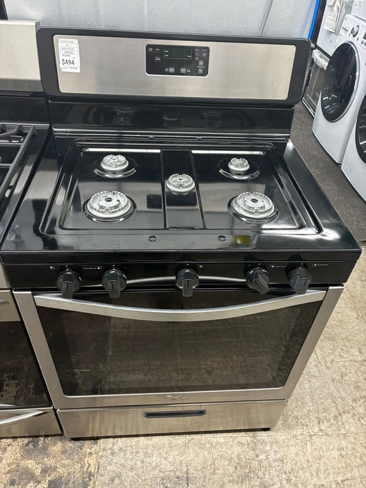 Whirlpool gas range 5 burner stainless steel 30”
