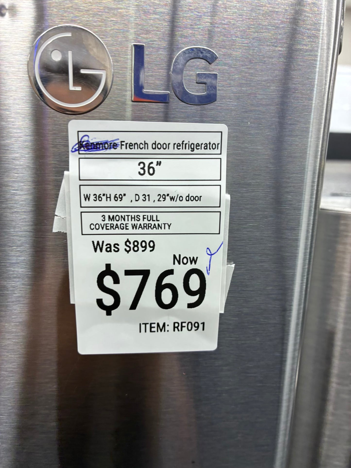 LGFrench four door refrigerator stainless steel 36” ice maker water dispenser