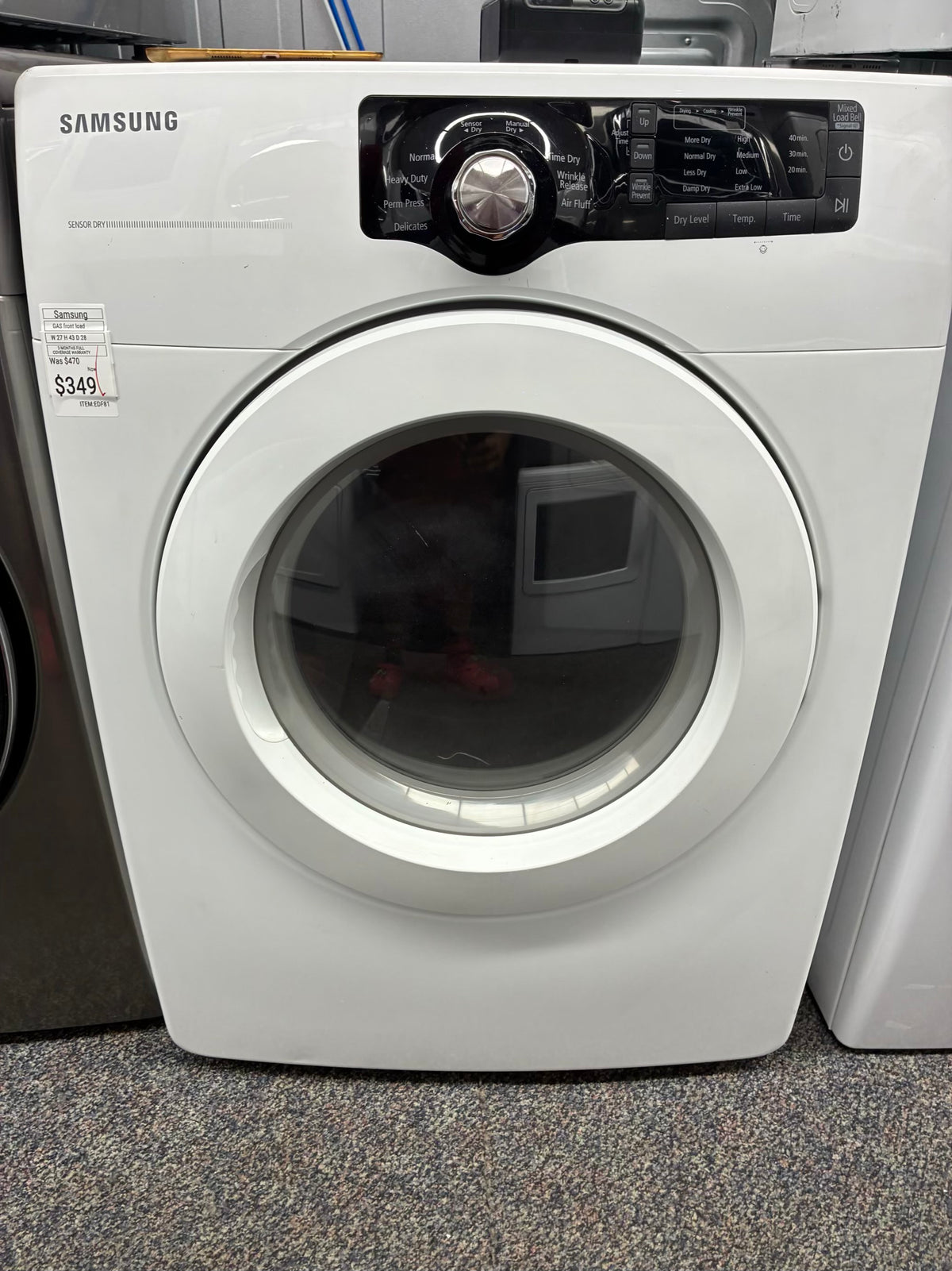 SAMSUMG gas dryer 27” large capacity white