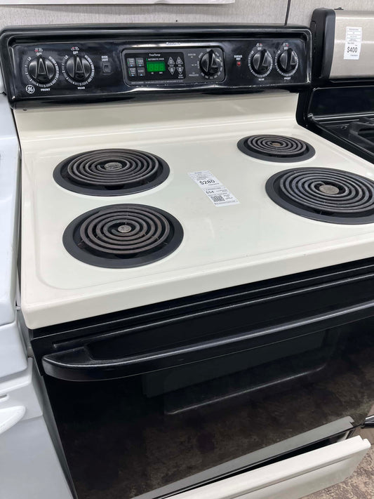 . ITEM #GR51N GE range black abd bisque electric range 4 burner 30 inch