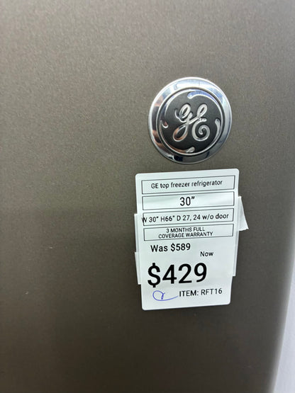 GE top freezer refrigerator stainless 30”