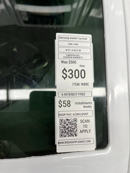 ^ ITEM #W88E Samsung  top load washer  large capacity side x side 27”