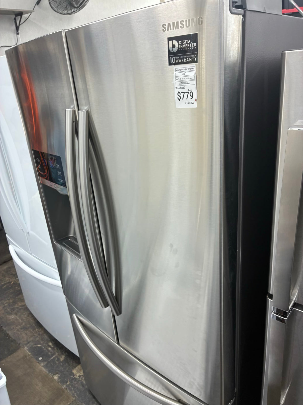 Samsung French door refrigerator stale stainless steel 36” ice maker water dispenser