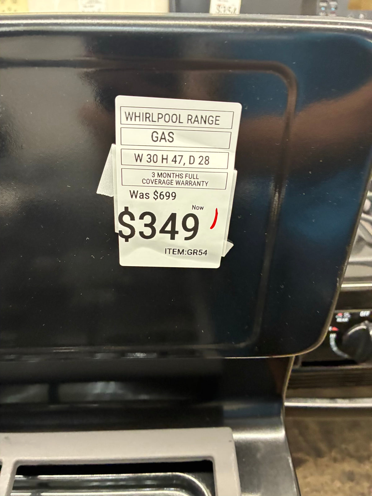 Whirlpool Gas Range Black 4 Burners 30”