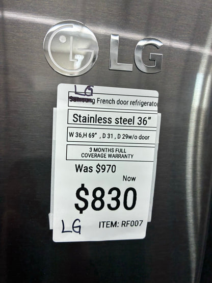 LG french door refrigerator slate stainless steel with ice maker 36”