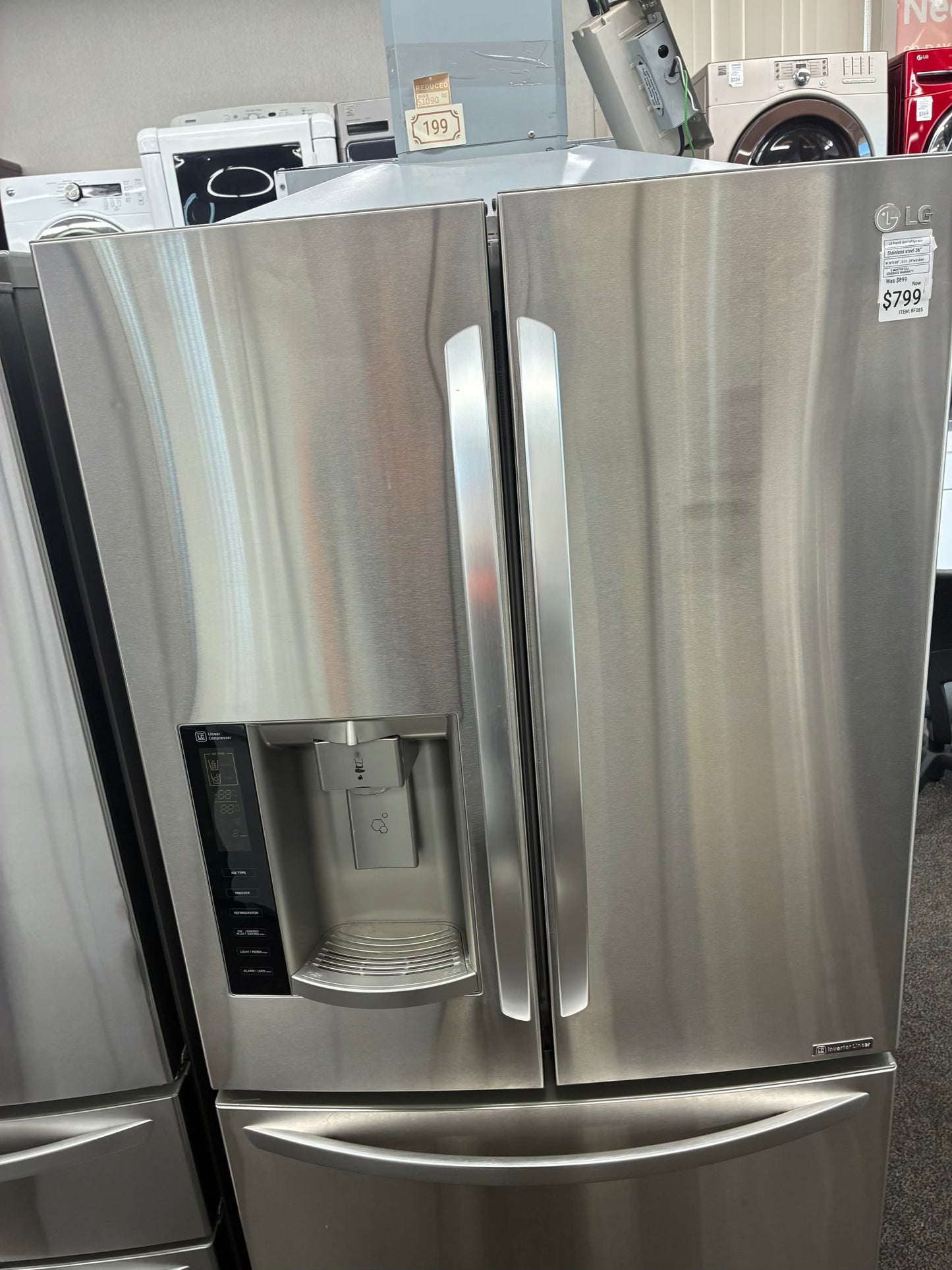 LG French door refrigerator stainless steel 36” ice maker water dispenser double ice maker