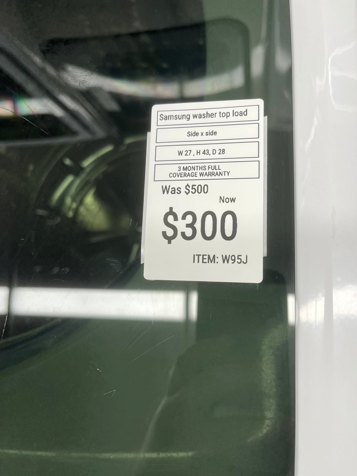 ^ ITEM #W95J Samsung top load washing machine large capacity stainless steel drum , side x side 27