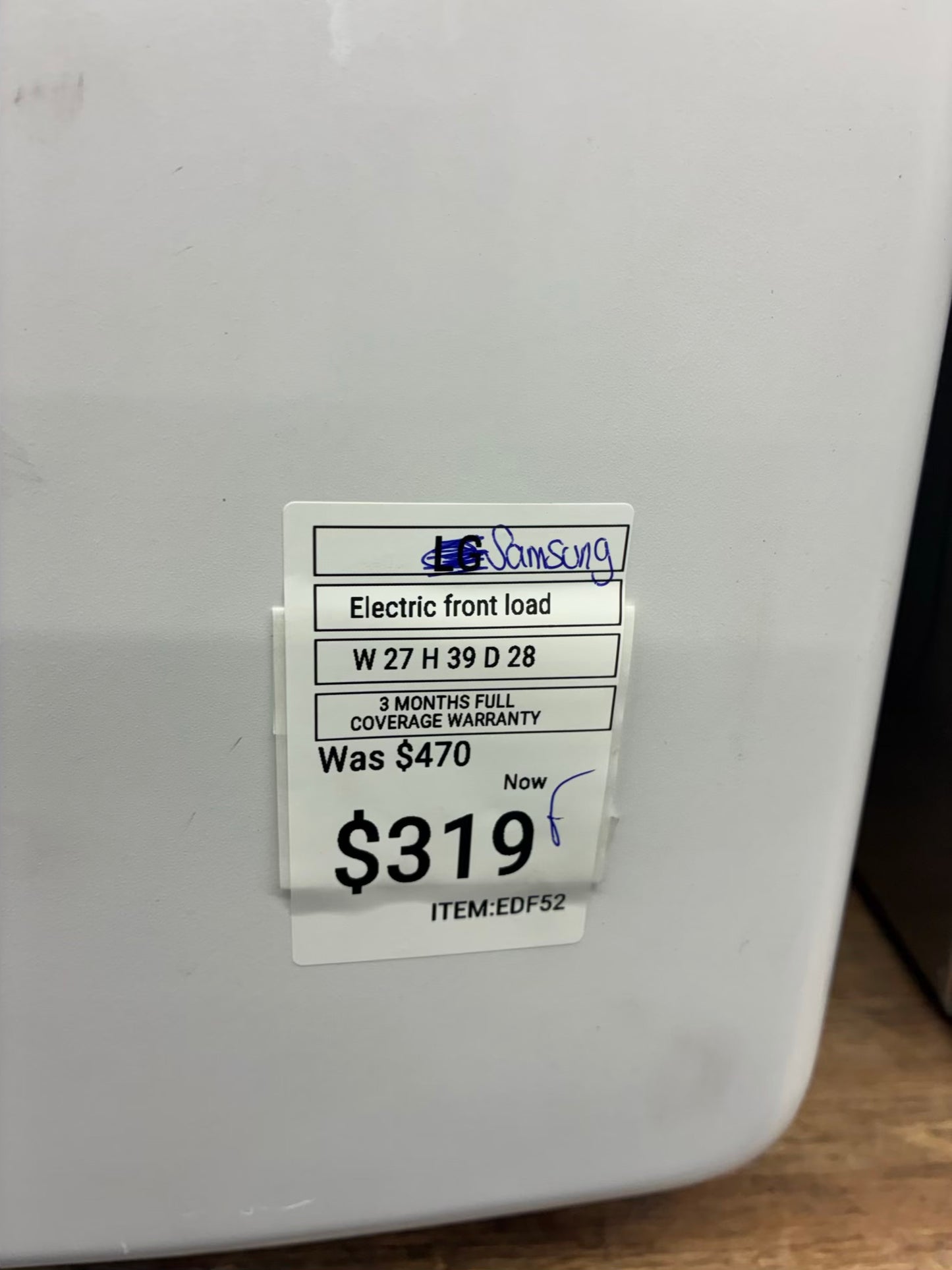 Samsung Electric Dryer 27” white front load