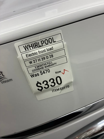 Whirlpool Electric Dryer 27” white front load