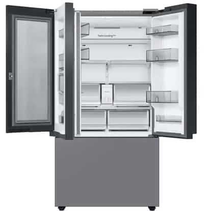 🔥 HOT DEAL ★ Samsung Bespoke Open Box 30 cu. ft. 3-Door French Door Smart Refrigerator with Beverage Center in Stainless Steel, Standard 36” Depth RF0909