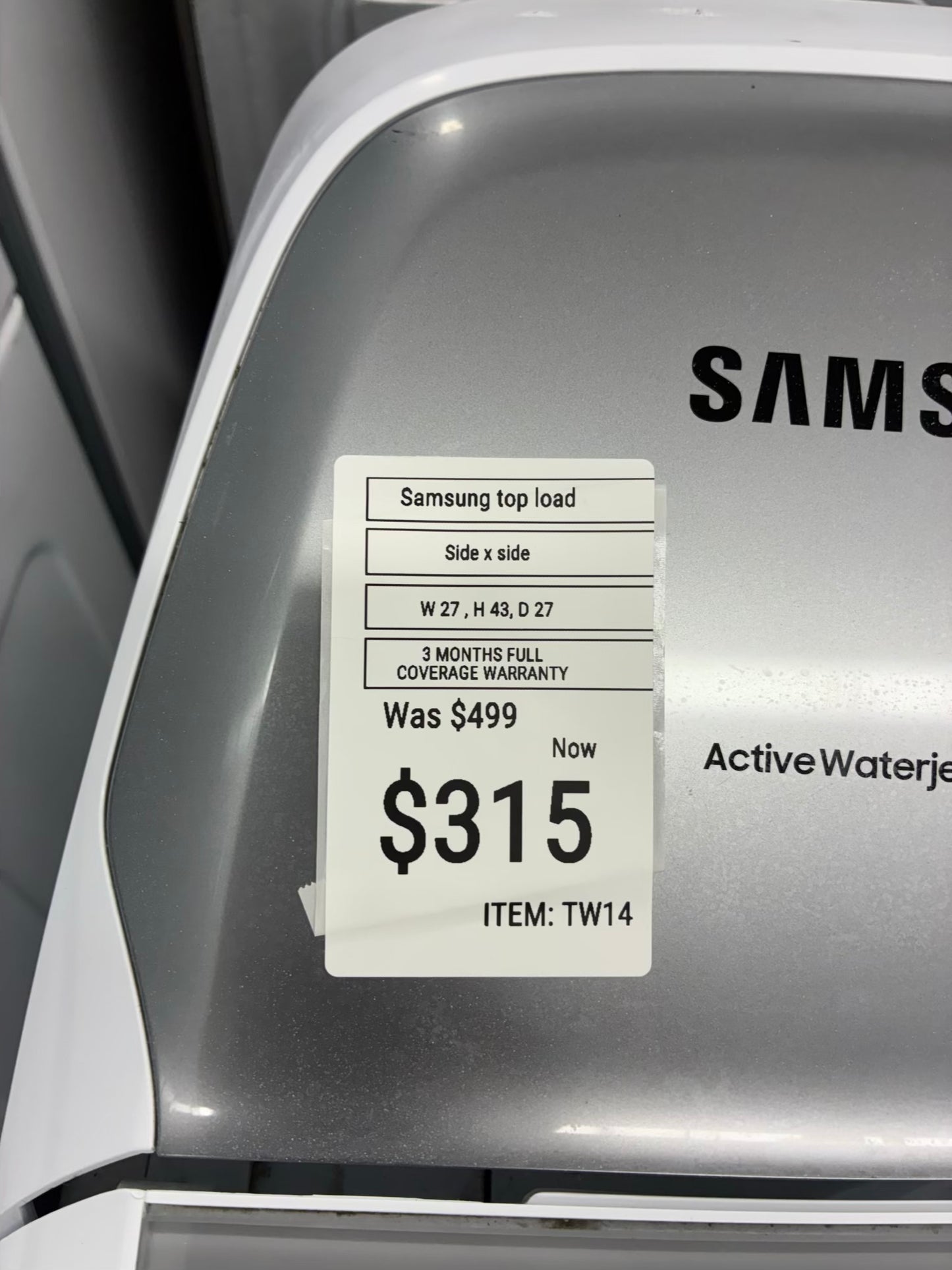 Samsung top load washer  large capacity side x side 27”