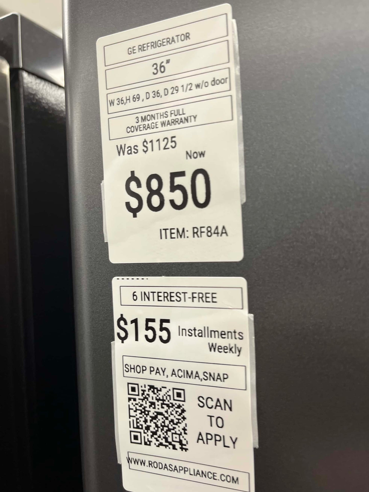 - Item: #RF84A  GE Cafe french door  refrigerator slate stainless steel w/water ice dispenser 36 in