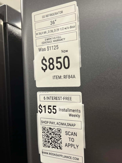 - Item: #RF84A  GE Cafe french door  refrigerator slate stainless steel w/water ice dispenser 36 in