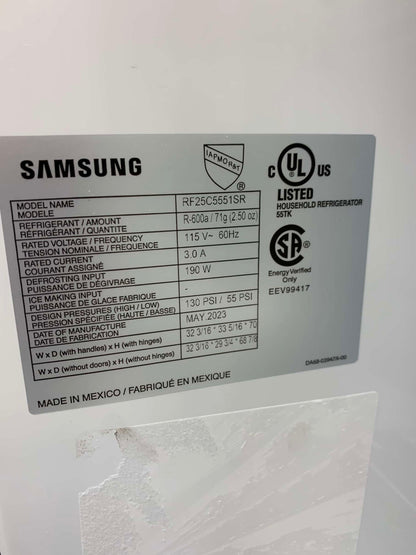⭐️ CYBER MONDAY ★ Samsung 33” Open Box - 25 cu. ft. 3-Door French Door Smart Refrigerator with Beverage Center - Stainless Steel RF302