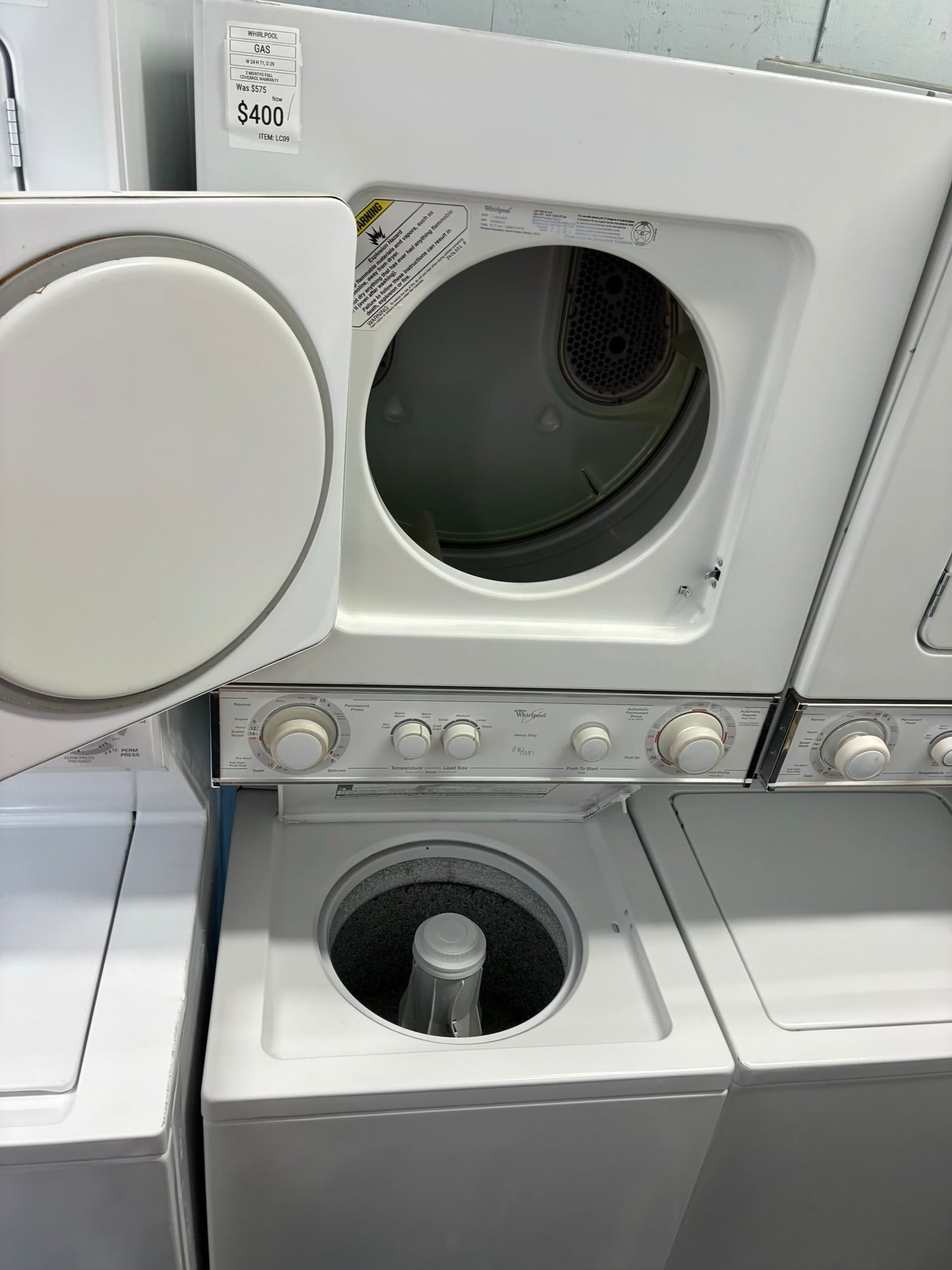 whirlpool laundry center  washer and dryer set gas stackable 24”