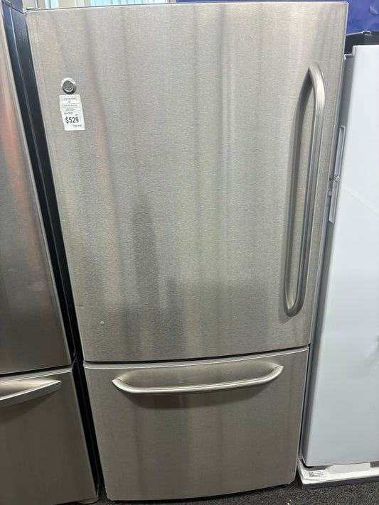 GE bottom freezer refrigerator stainless steel 30”