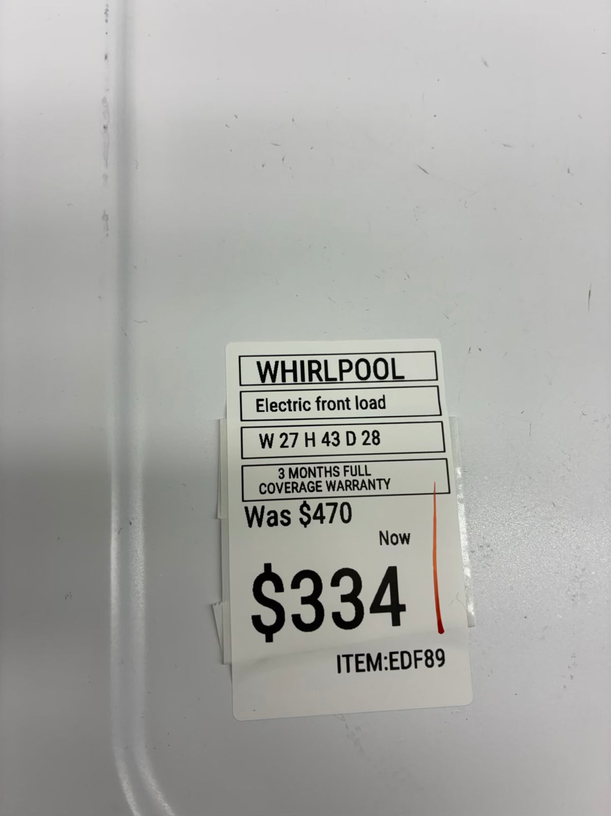 Whirlpool electric dryer 29” large capacity white