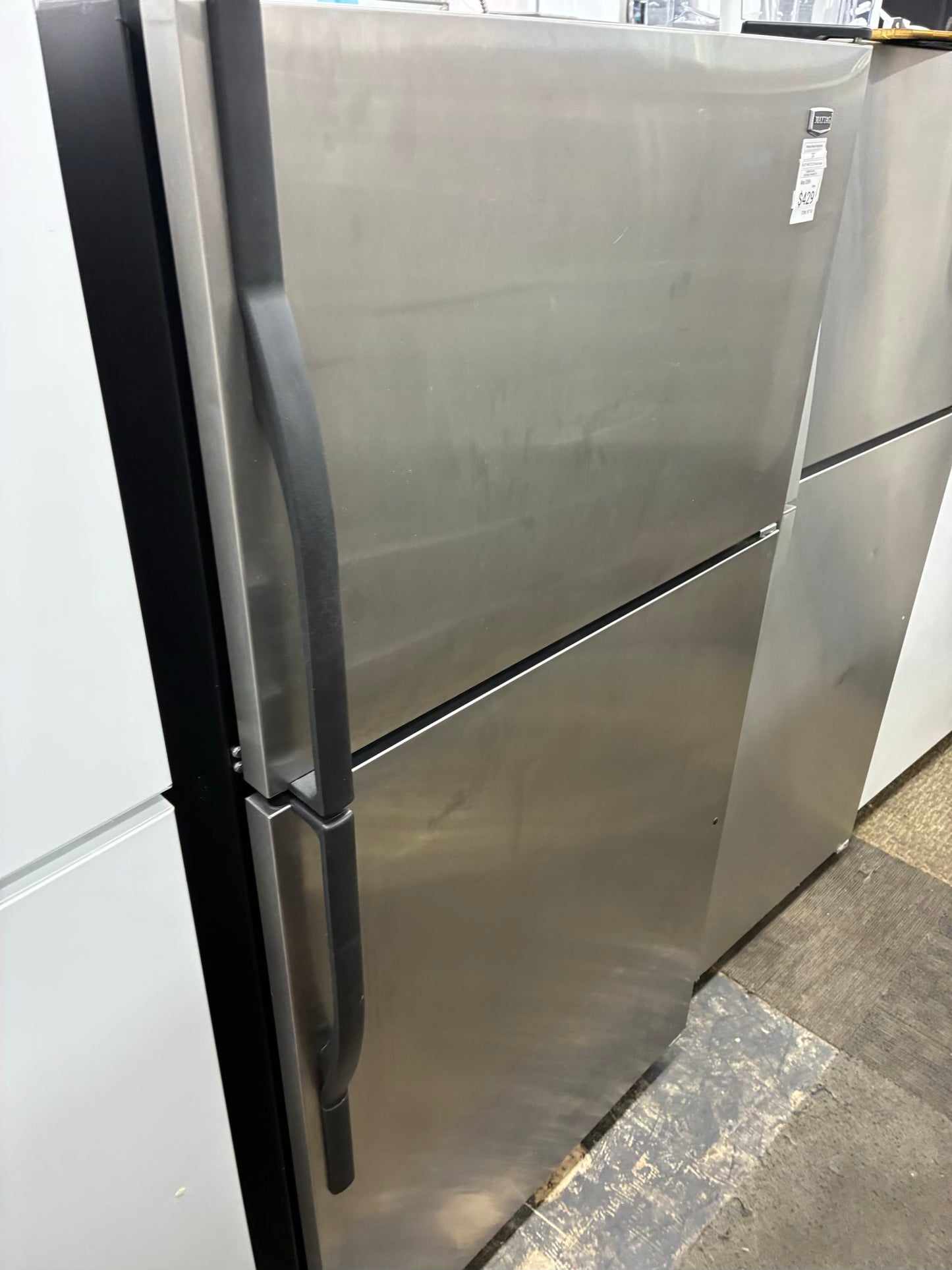 Maytag top freezer refrigerator stainless steel 33”