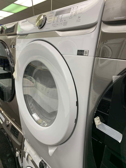 ★ Samsung Open Box 4.5 cu. ft. High-Efficiency Front Load Washer with Self-Clean+ in White & 7.5 cu. ft. Stackable Vented Electric Dryer with Sensor Dry in White 27 in WD641
