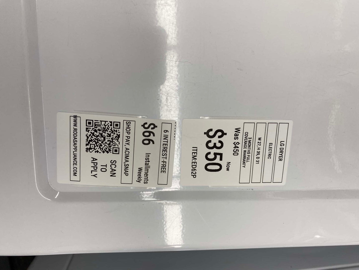 ITEM #ED62P LG  front load electric dryer 220v  stackable large capacity stainless steel drum 27 in D