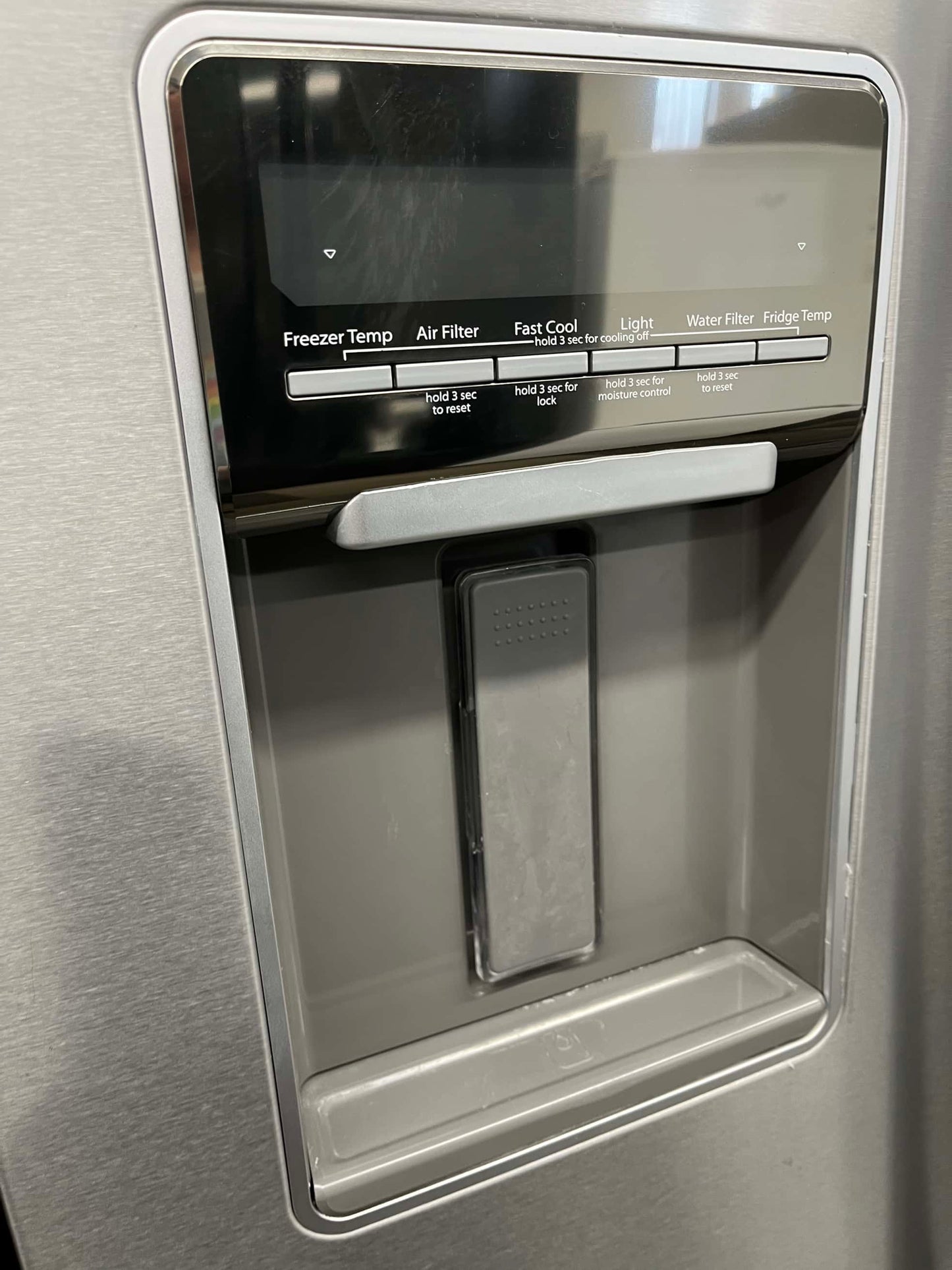 - ITEM: #RF42J  Whirlpool  French door refrigerator stainless steel 30” with water dispenser and ice maker inside