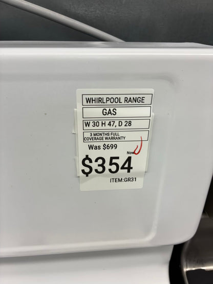 Whirlpool Gas Range white color  4 Burners 30”