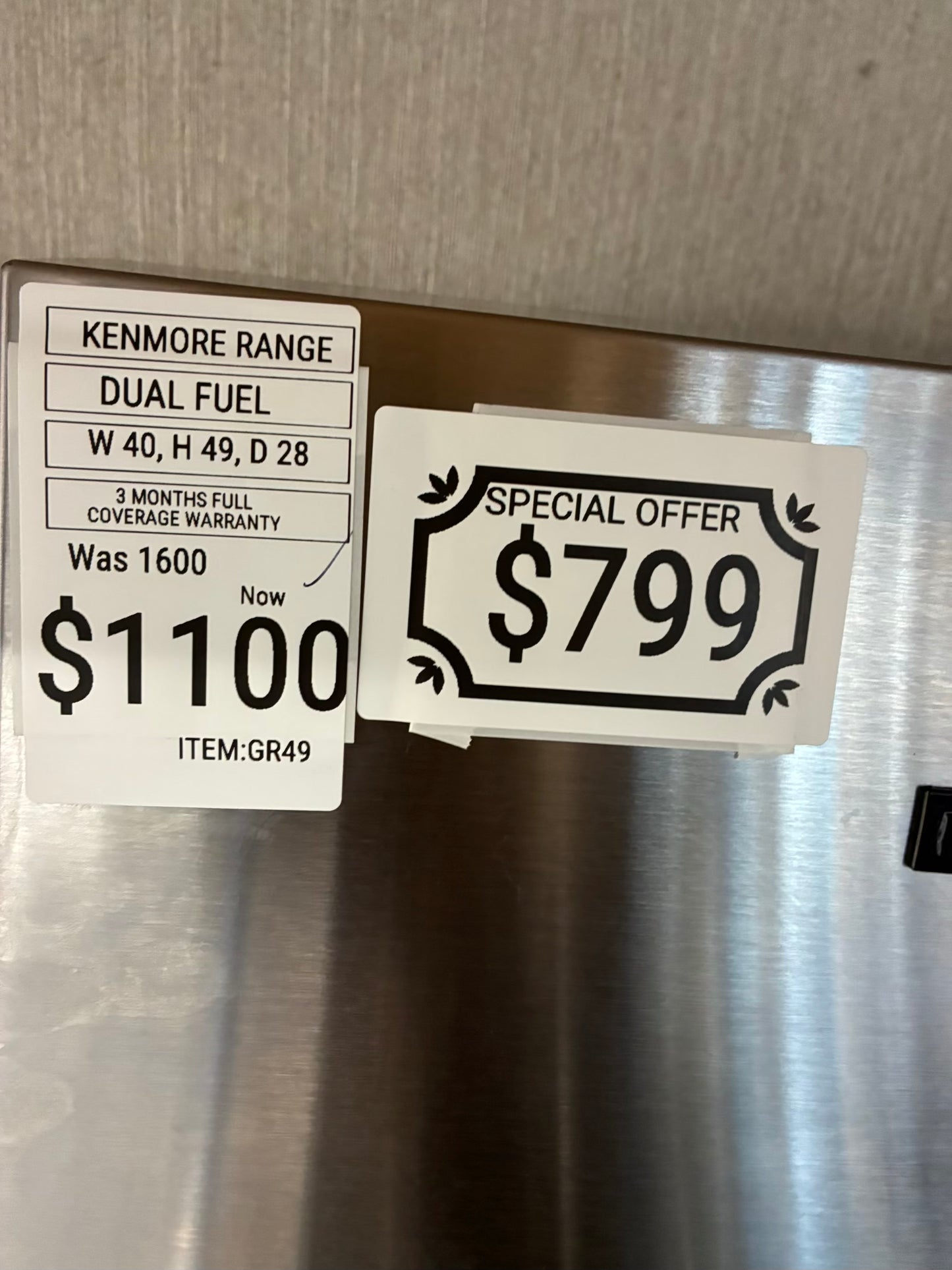 KENMORE ELITE   DUAL FUEL STAINLESS STEEL 40” SPECIAL OFFER