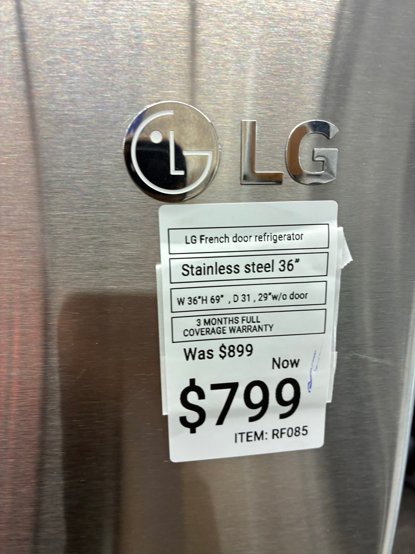LG French door refrigerator stainless steel 36” ice maker water dispenser double ice maker