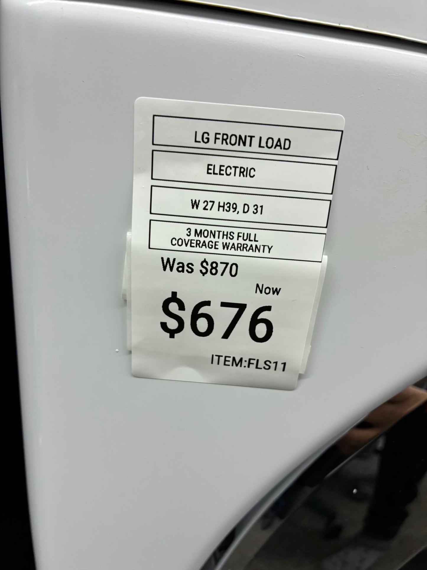 LG WASHER N DRYER FRONT LOAD ELECTRIC 27” WHITE