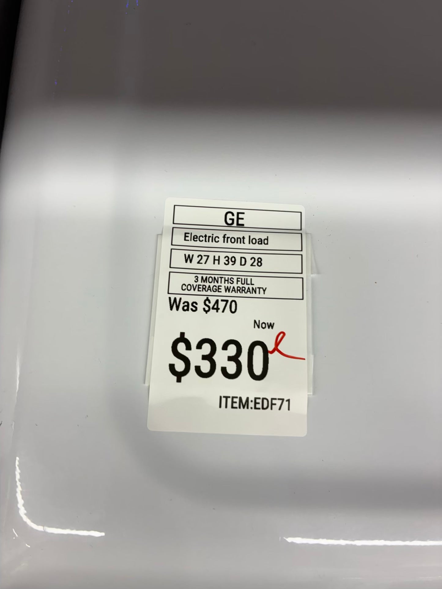 Samsung electric dryer 27” large capacity white